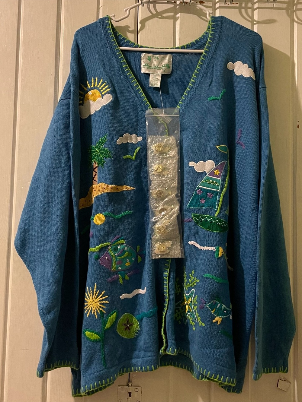 Vtg 90s Quacker Factory Beach sweaterCardigan 3XL
Seashore Ocean Grannycore NWOT